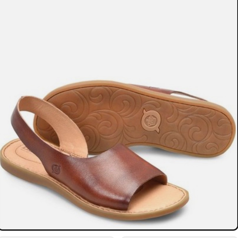 Born Inlet Brown  Leather Slingback Comfortable Flat Sandals Women's Size 9